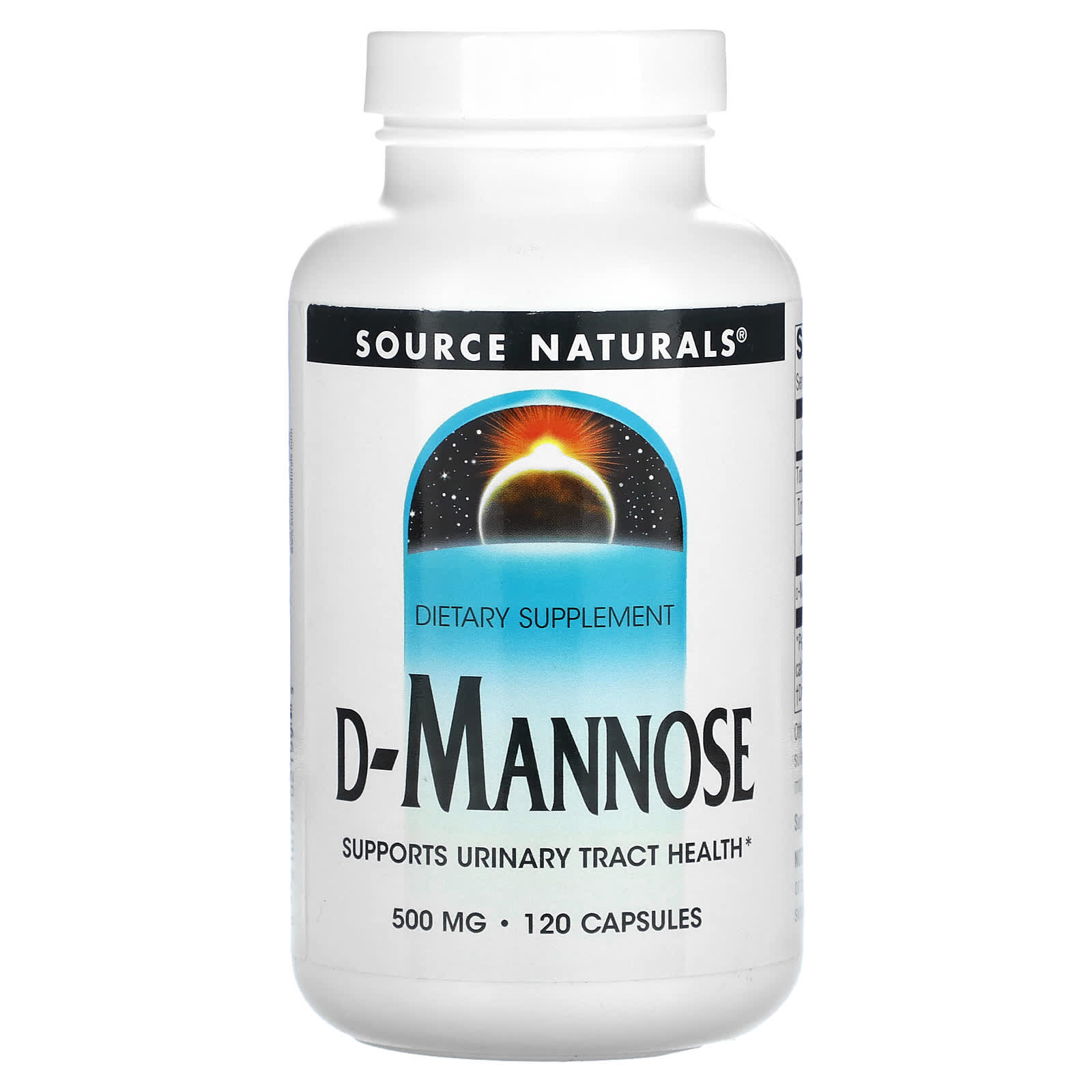 Source Naturals, D-Mannose 500 mg, 120 Capsules UPC 021078021995 | HiLife Vitamins